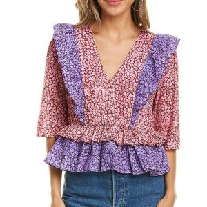 NWOT Celina Moon Pink Floral Ruffle Blouse